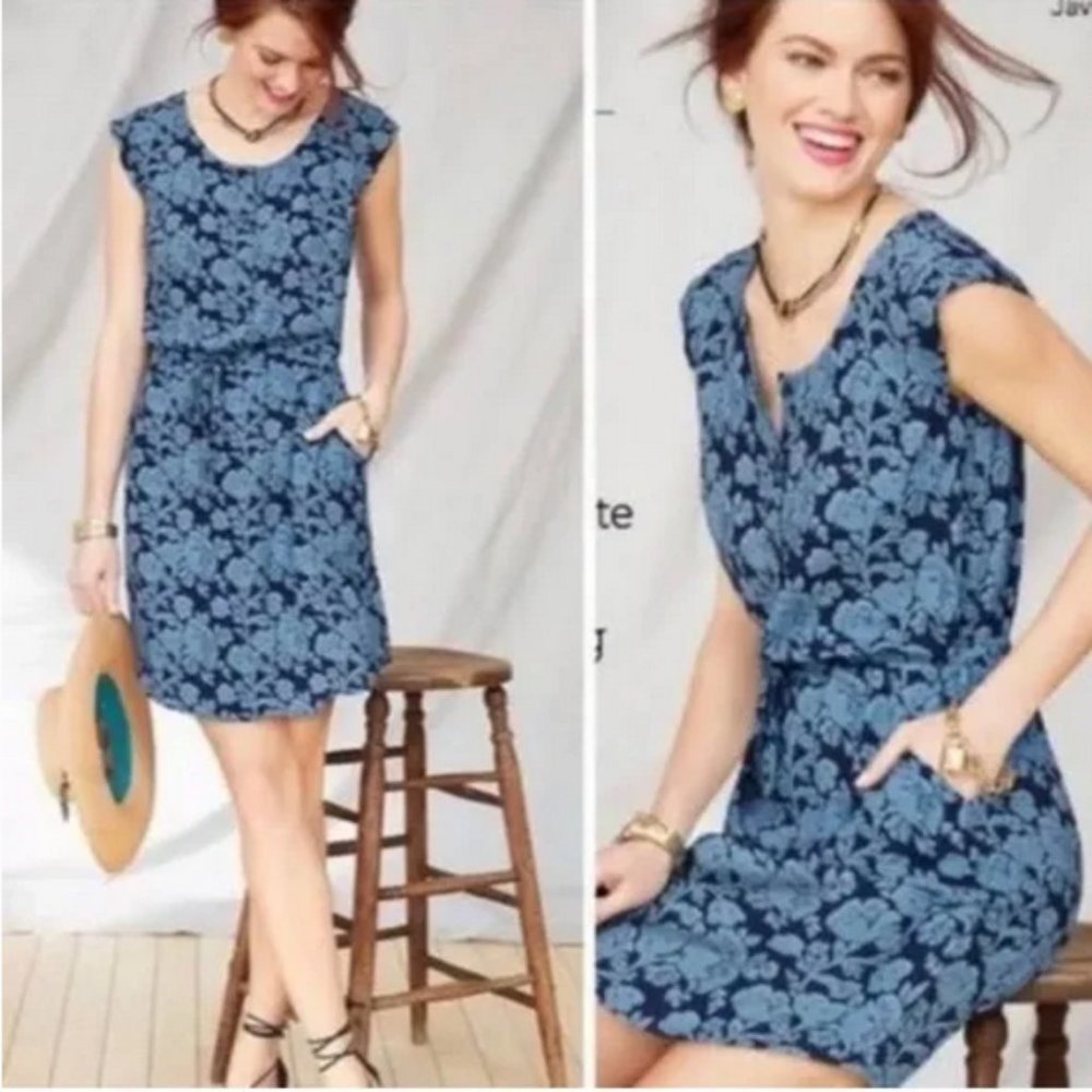 CAbi #5265 Blue Floral Java Sleeveless Dress Size XS ~ EUC